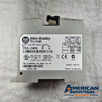 Allen-Bradley 1762-OW16 Digital Output Module industrial automation/MRO PLC output module component. American Industrial Parts Group.