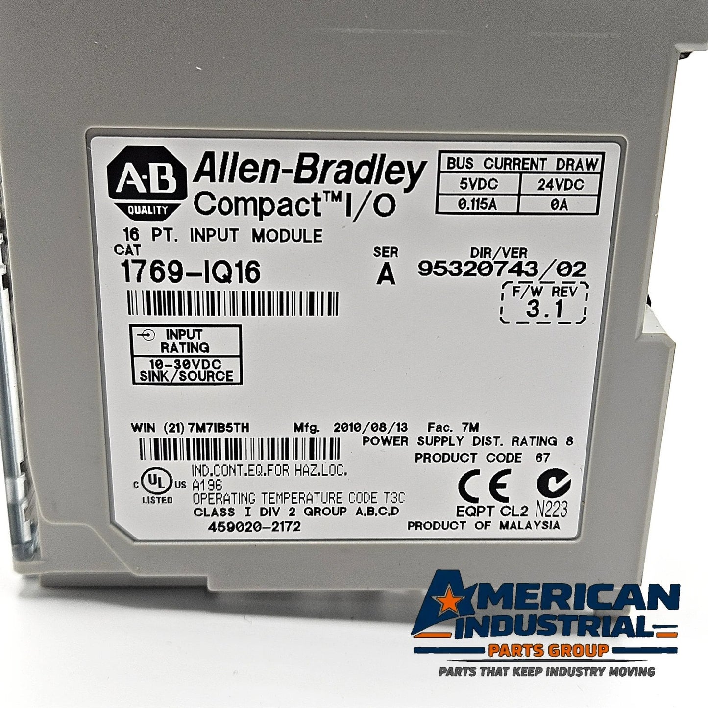 Allen-Bradley 1769-IQ16 Series A Compact I/O 16-point 24VDC sinking sourcing input module for CompactLogix PLC systems