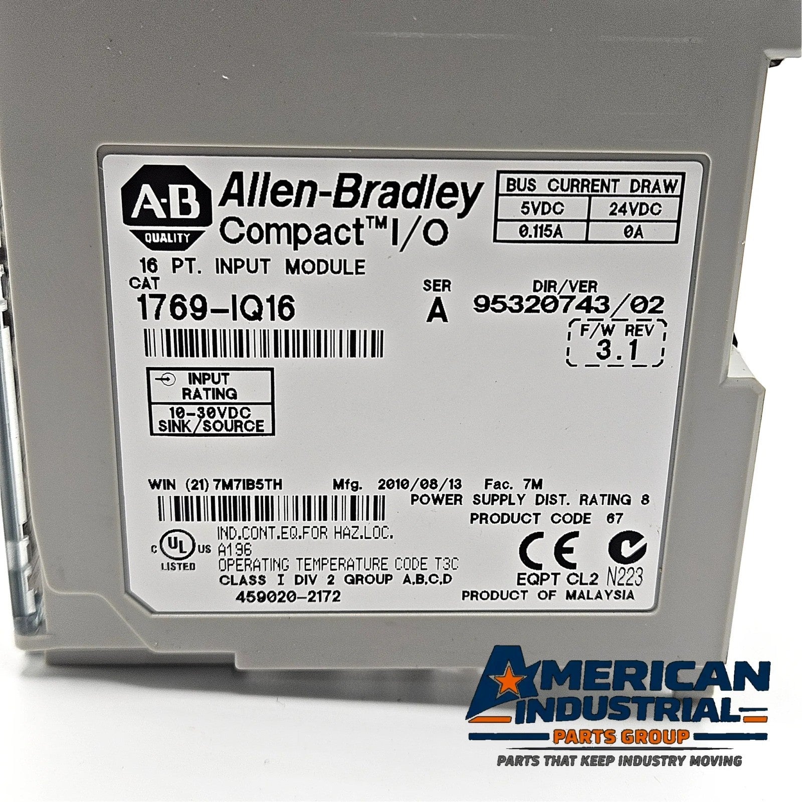 Allen-Bradley 1769-IQ16 Series A Compact I/O 16-point 24VDC sinking sourcing input module for CompactLogix PLC systems