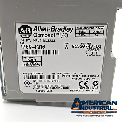 Allen-Bradley 1769-IQ16 Series A Compact I/O 16-point 24VDC sinking sourcing input module for CompactLogix PLC systems
