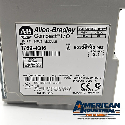 Allen-Bradley 1769-IQ16 Series A Compact I/O 16-point 24VDC sinking sourcing input module for CompactLogix PLC systems