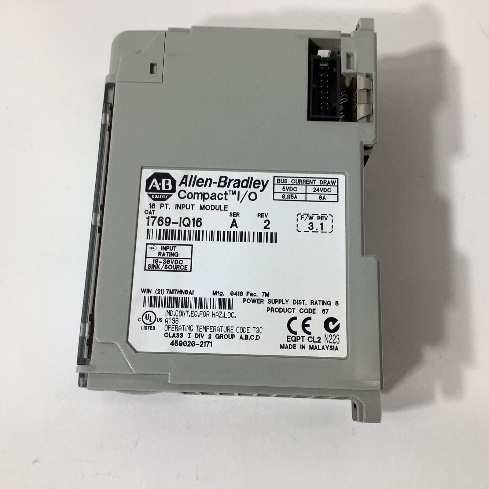 Allen-Bradley 1769-IQ16 Series A Compact I/O 16-point 24VDC sinking sourcing input module for CompactLogix PLC systems