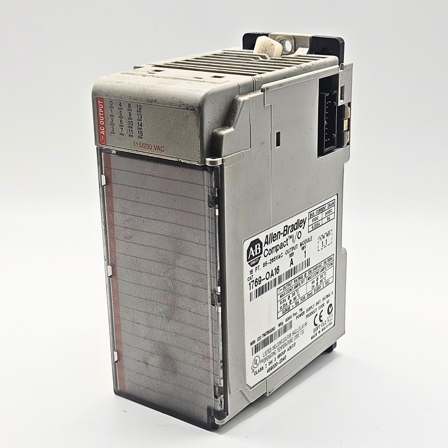 Allen-Bradley 1769-OA16 Compact I/O 16 point AC output module overview, industrial automation MRO PLC output component. American Industrial Parts Group.