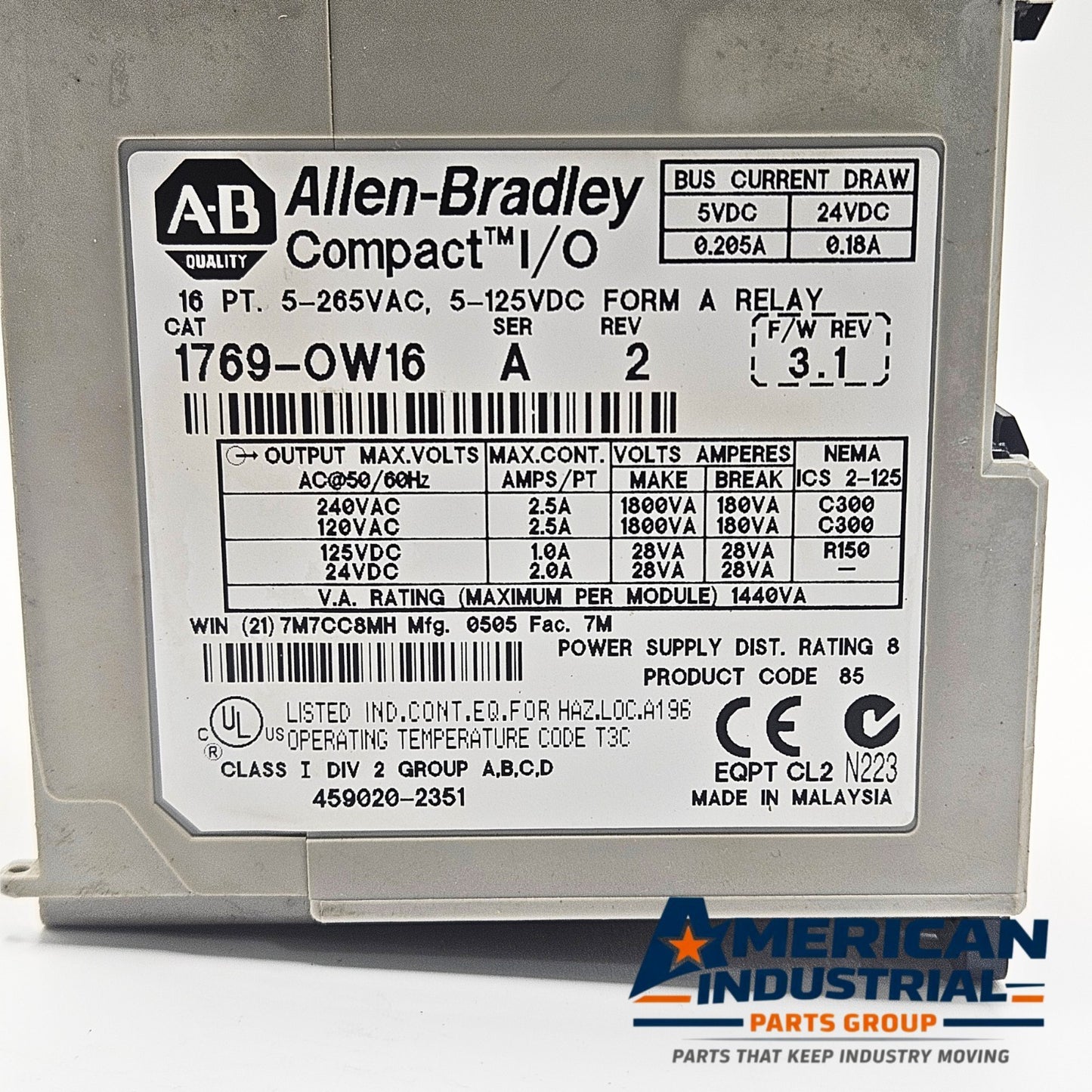 Allen-Bradley 1769-OW16 Compact I/O 16-point relay output module for PLC automation systems and control panels