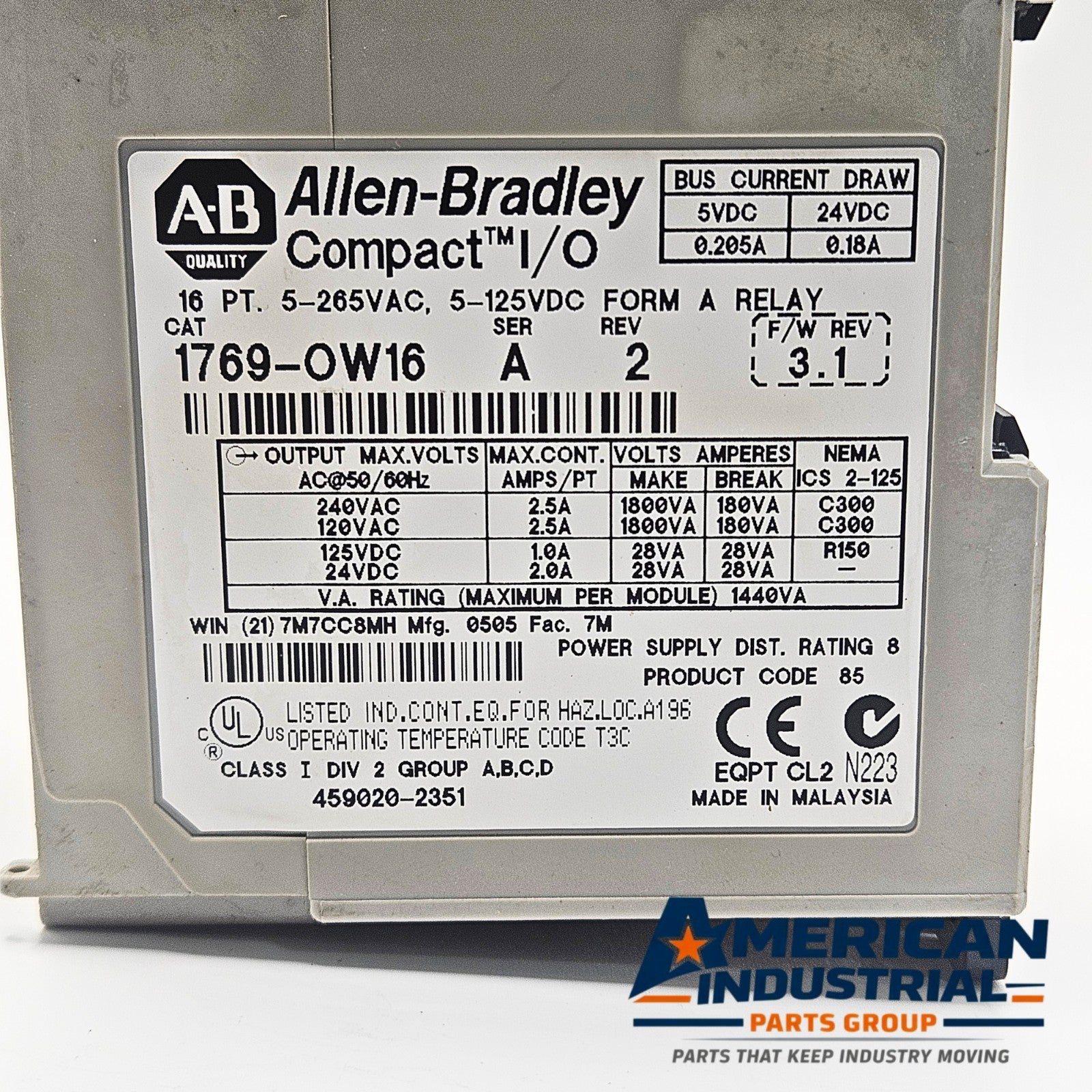 Allen-Bradley 1769-OW16 Compact I/O 16-point relay output module for PLC automation systems and control panels
