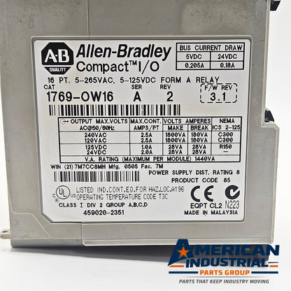 Allen-Bradley 1769-OW16 Compact I/O 16-point relay output module for PLC automation systems and control panels