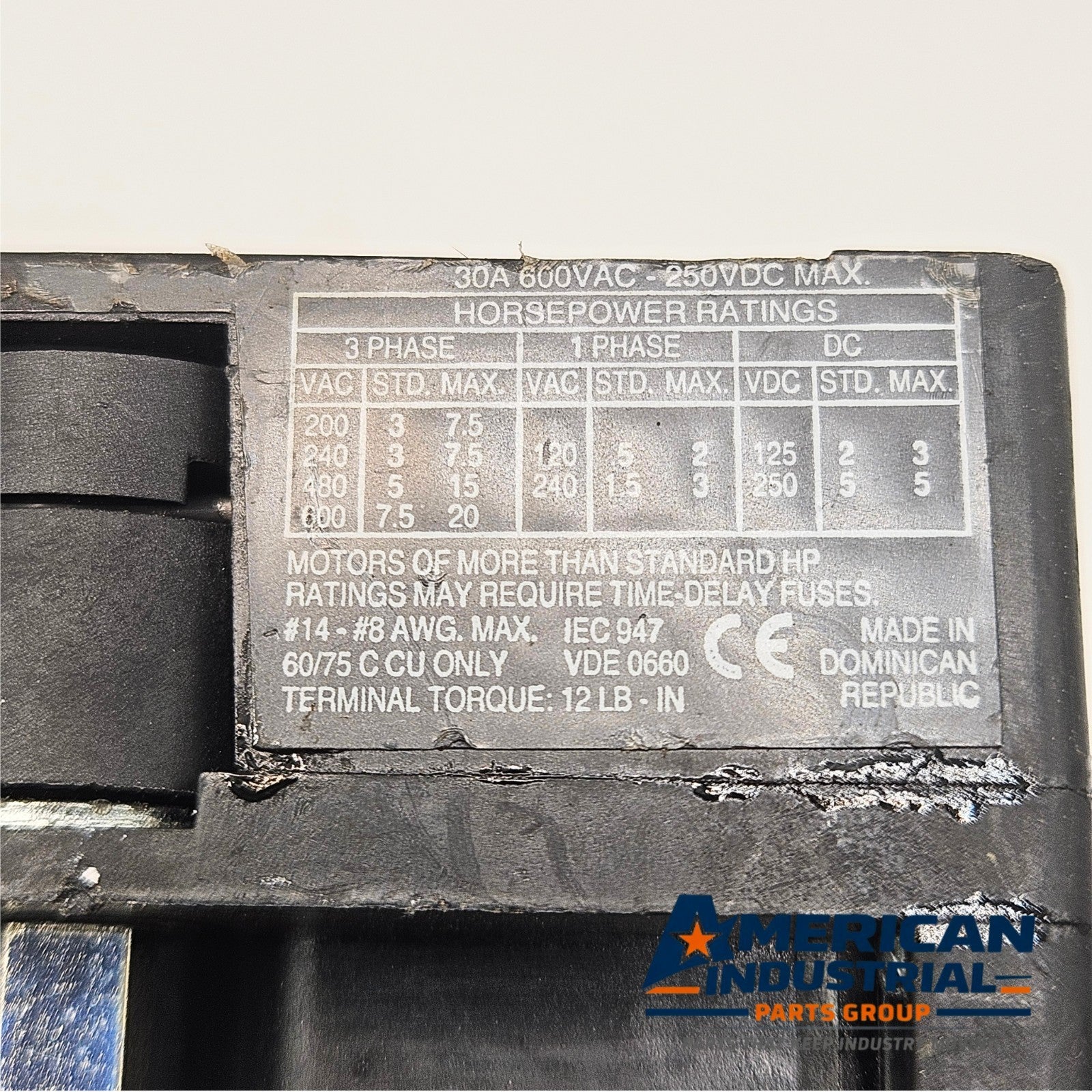 Allen-Bradley 194R-NJ030P3 fused molded case switch with Buss LPJ-15SP fuses for industrial electrical panels and motor disconnect applications