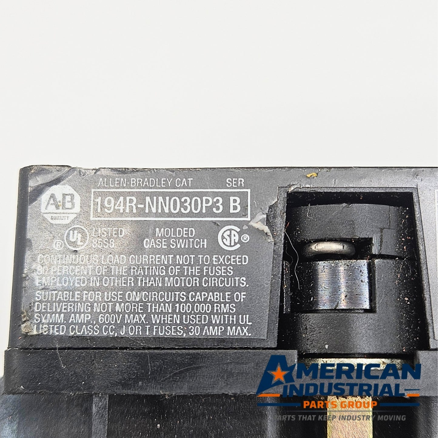 Allen-Bradley 194R-NN030P3 isolator label view for industrial automation and MRO panel applications. American Industrial Parts Group.
