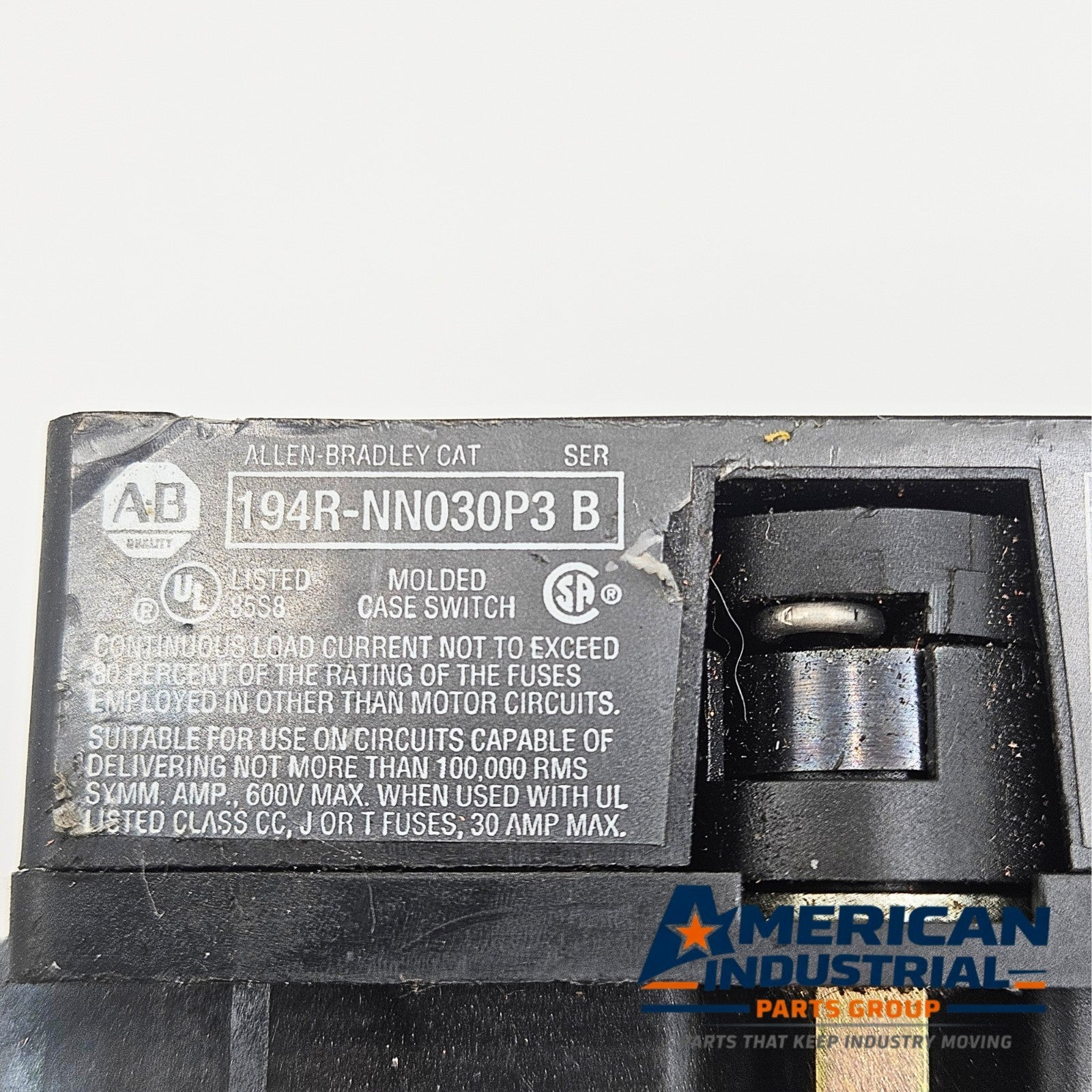 Allen-Bradley 194R-NN030P3 isolator label view for industrial automation and MRO panel applications. American Industrial Parts Group.