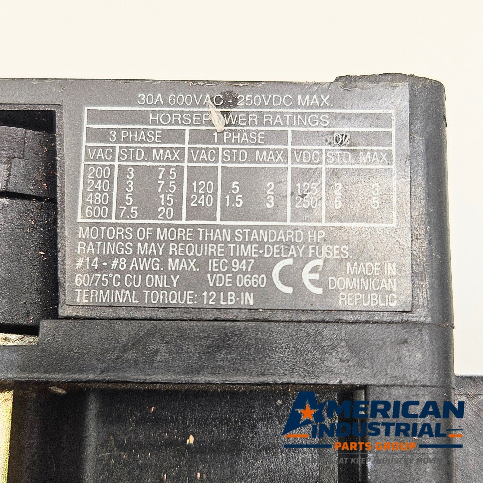 Allen-Bradley 194R-NN030P3 panel isolator view for industrial automation and MRO applications. American Industrial Parts Group.