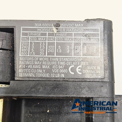 Allen-Bradley 194R-NN030P3 panel isolator view for industrial automation and MRO applications. American Industrial Parts Group.