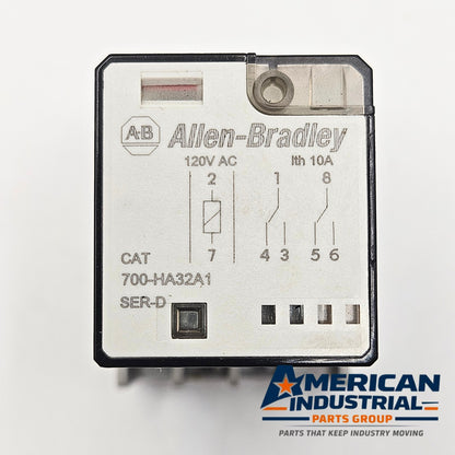 Allen-Bradley 700-HA32A1-4 plug-in relay with 700-HN125 socket 120VAC for industrial control panels and motor control systems