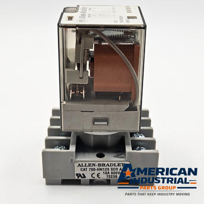 Allen-Bradley 700-HA32A1-4 plug-in relay with 700-HN125 socket 120VAC for industrial control panels and motor control systems