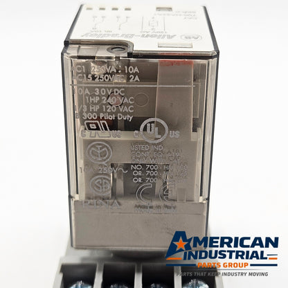 Allen-Bradley 700-HA32A1-4 plug-in relay with 700-HN125 socket 120VAC for industrial control panels and motor control systems