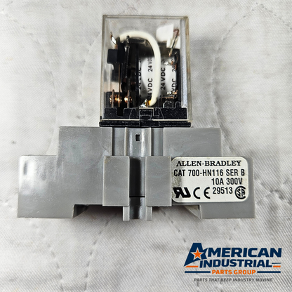Allen-Bradley 700-HB32Z24-4 relay with 700-HN116 socket base 24VDC for industrial control panels and automation systems