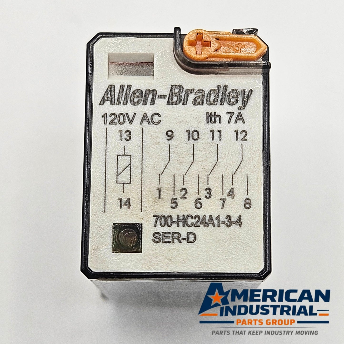 Allen-Bradley 700-HC24A1-3-4 general purpose relay front view, Series D industrial automation MRO relay component. American Industrial Parts Group.