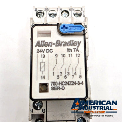 Allen-Bradley 700-HC24Z24-3-4 ice cube relay 24VDC 4PDT with 700-HN103 DIN rail socket for control panels from American Industrial Parts Group