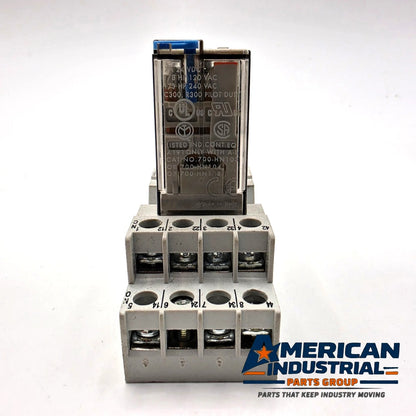 Allen-Bradley 700-HC24Z24-3-4 ice cube relay 24VDC 4PDT with 700-HN103 DIN rail socket for control panels from American Industrial Parts Group