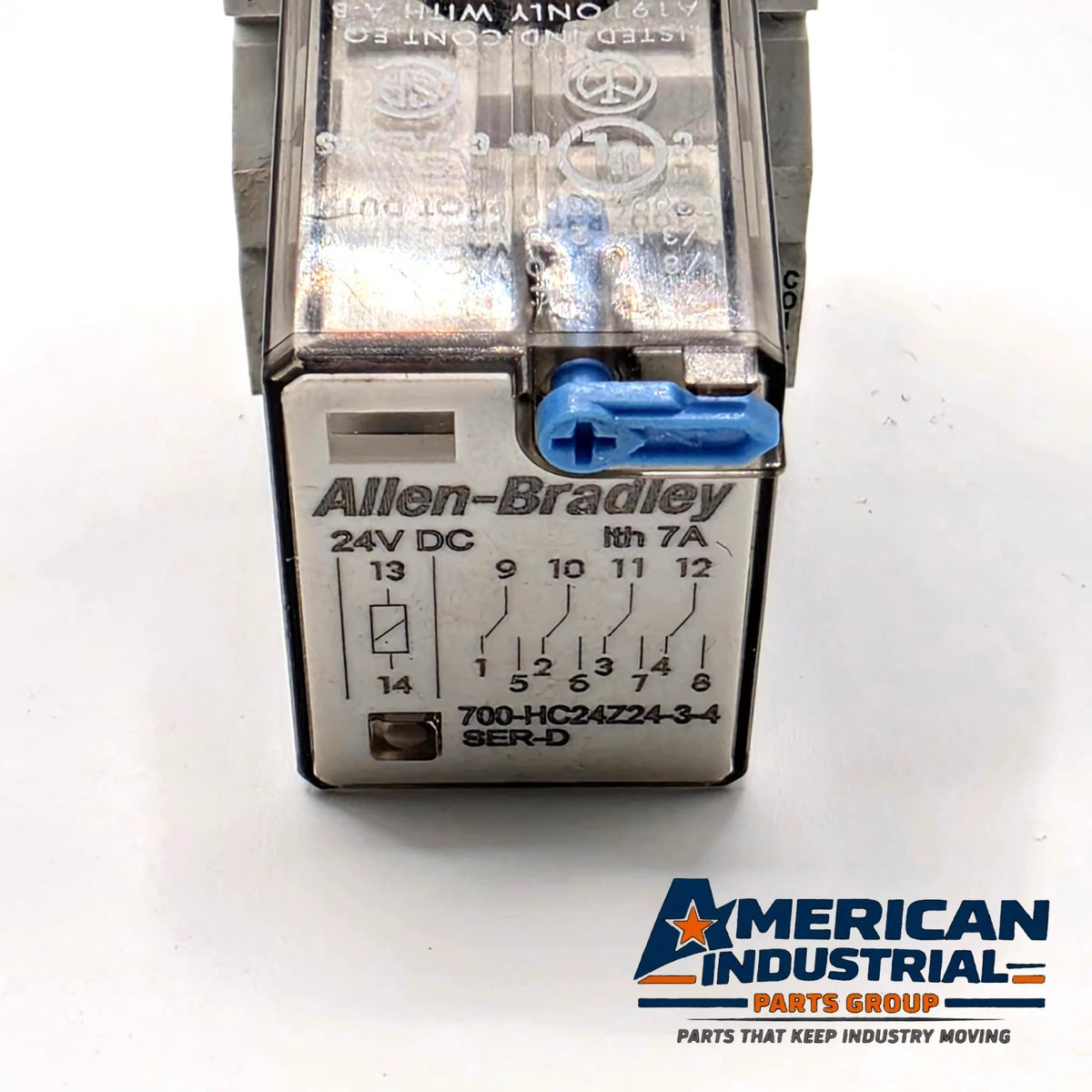 Allen-Bradley 700-HC24Z24-3-4 ice cube relay 24VDC 4PDT with 700-HN103 DIN rail socket for control panels from American Industrial Parts Group