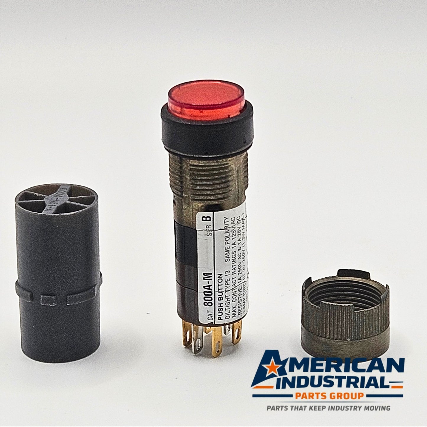 Allen-Bradley 800A-M Series B red illuminated push button switch 16mm for industrial control panels and motor control