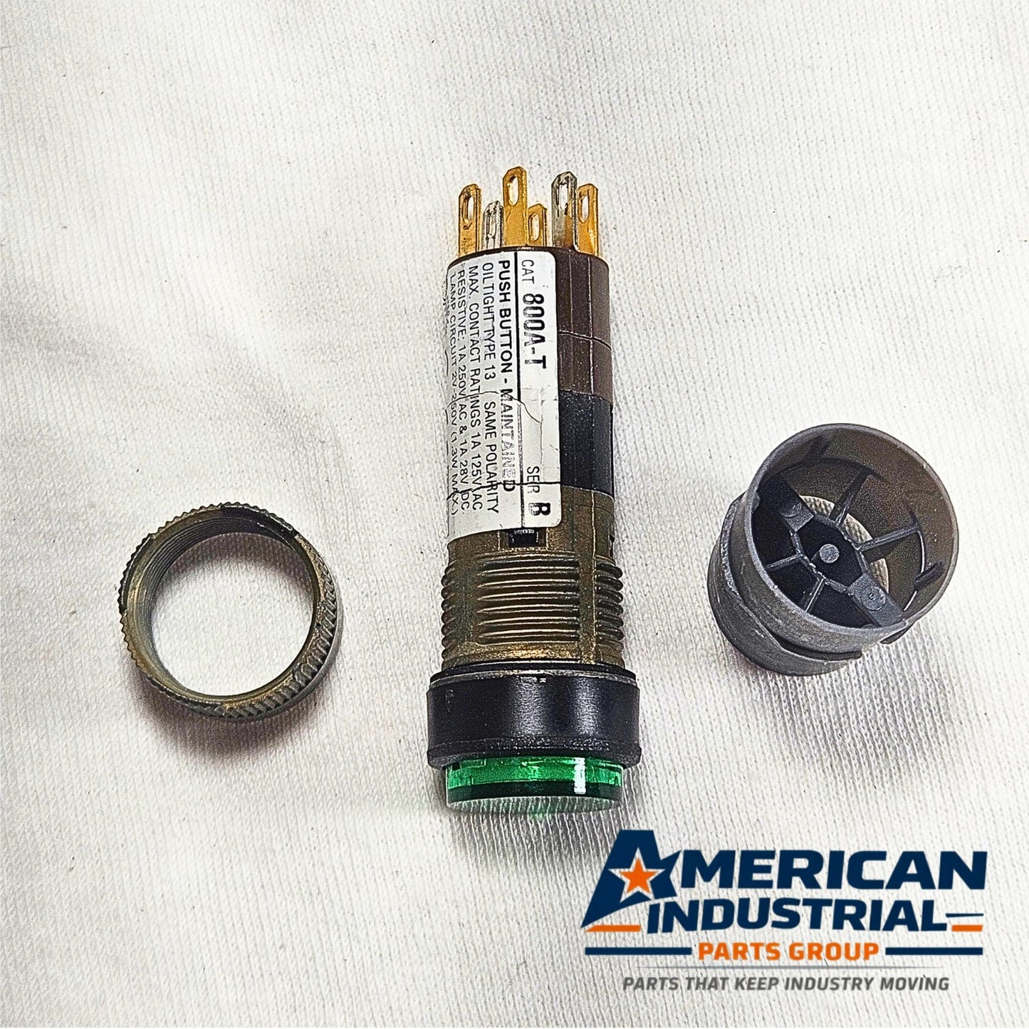 Allen-Bradley 800A-T Series B green maintained push button 30mm oil-tight for industrial control panels and motor control