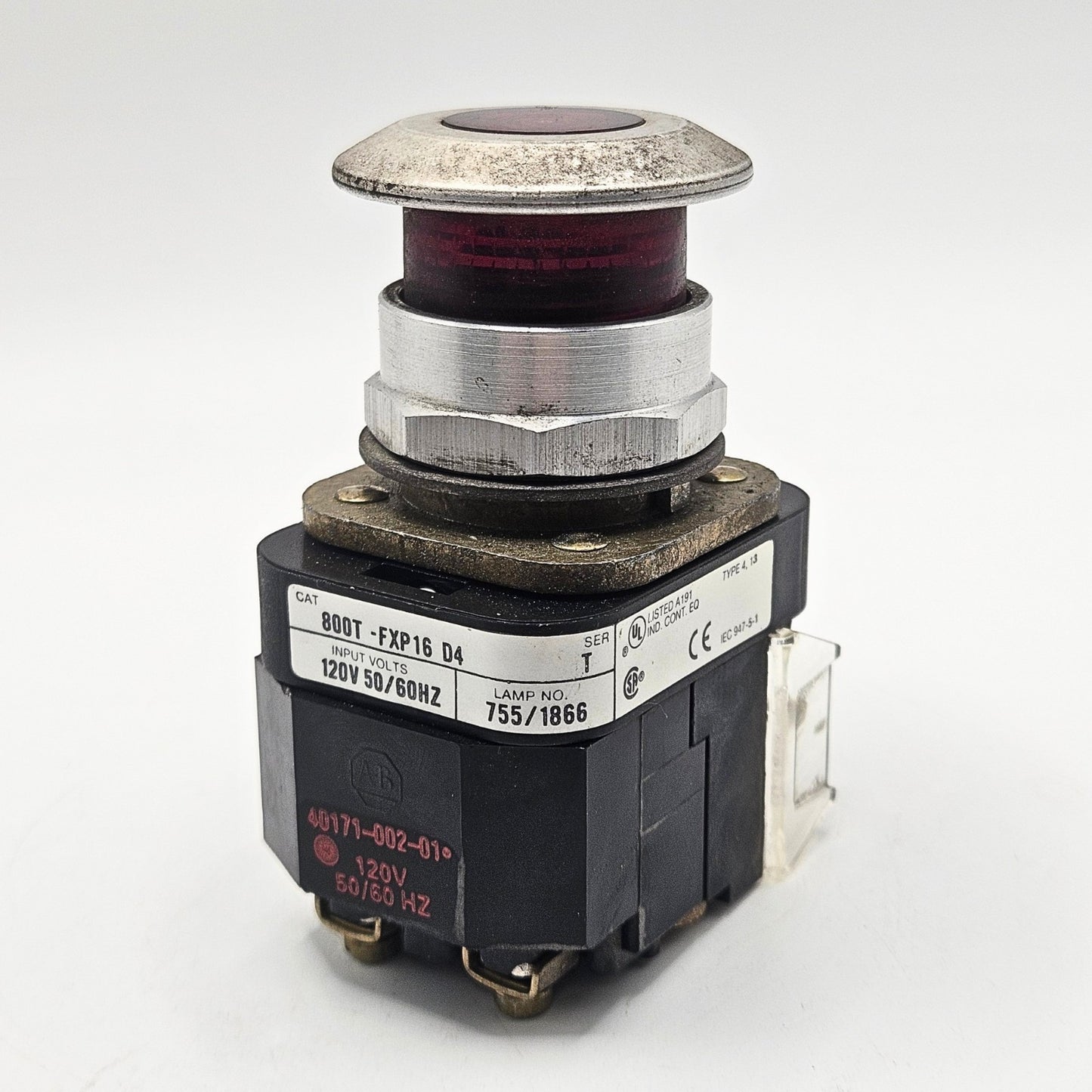 Allen-Bradley 800T-FXP16D4 red illuminated mushroom push-pull push button for industrial control panels and motor control systems
