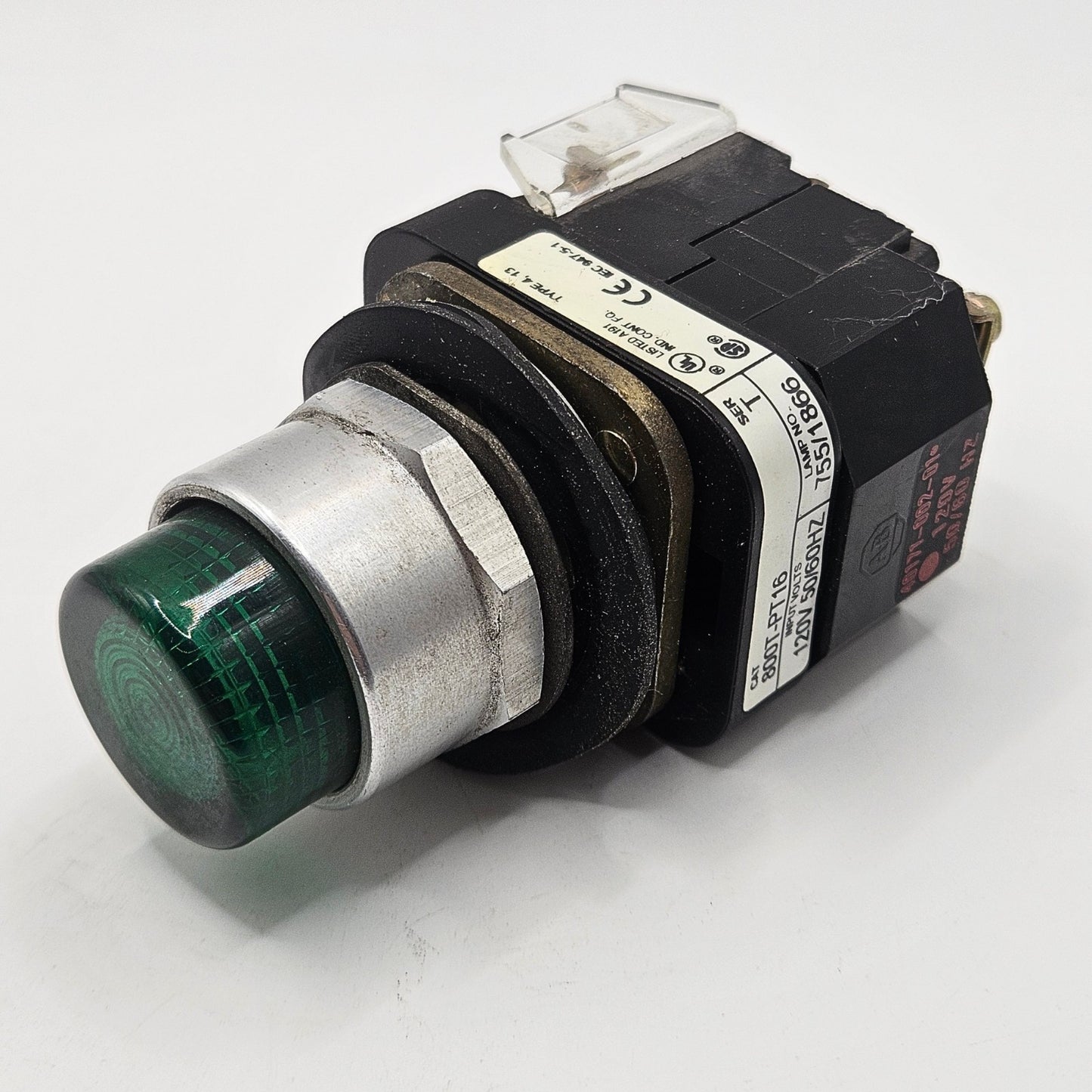 Allen-Bradley 800T-PT16 30mm push-to-test pilot light 120V NEMA 4/13 for industrial control panels and machine indication