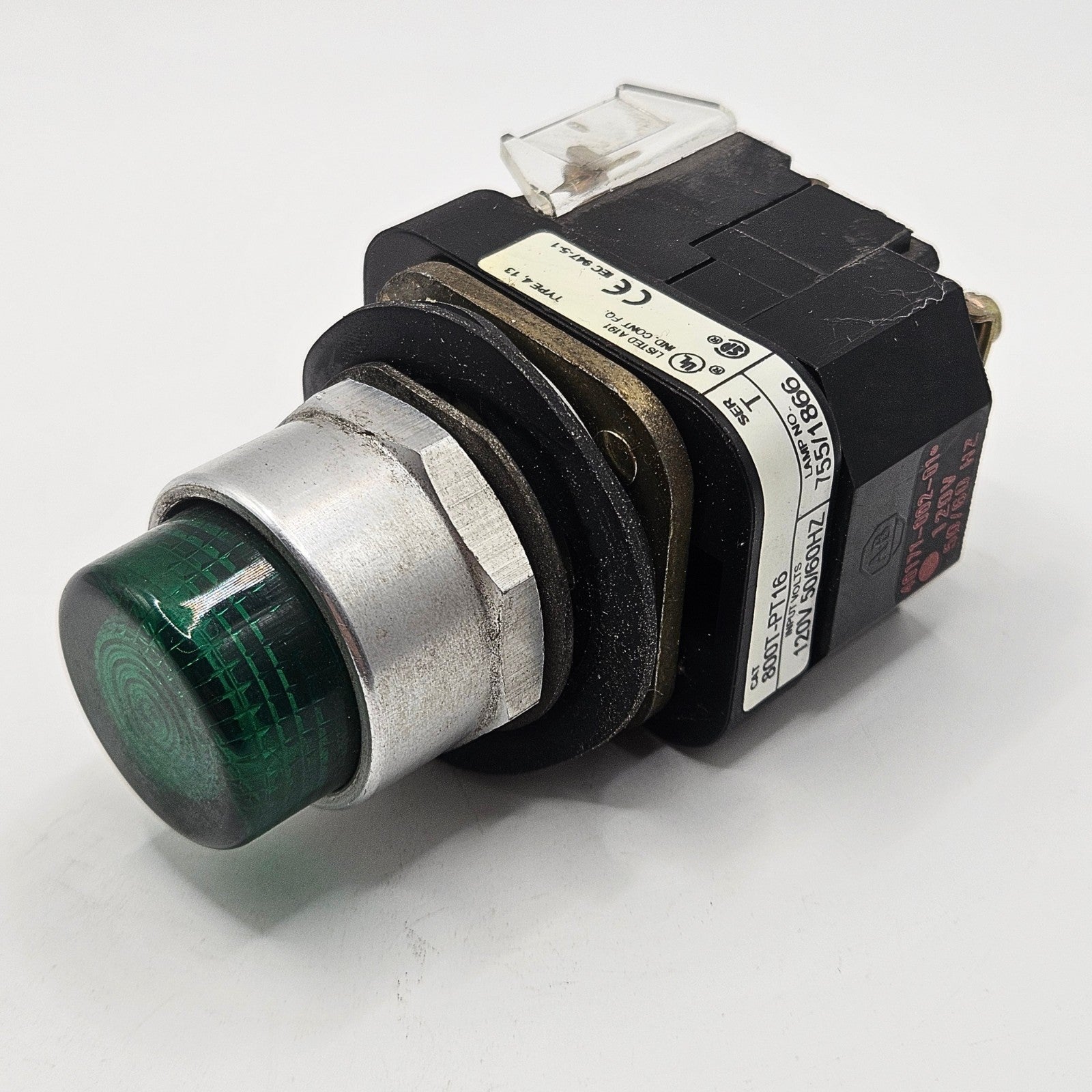 Allen-Bradley 800T-PT16 30mm push-to-test pilot light 120V NEMA 4/13 for industrial control panels and machine indication