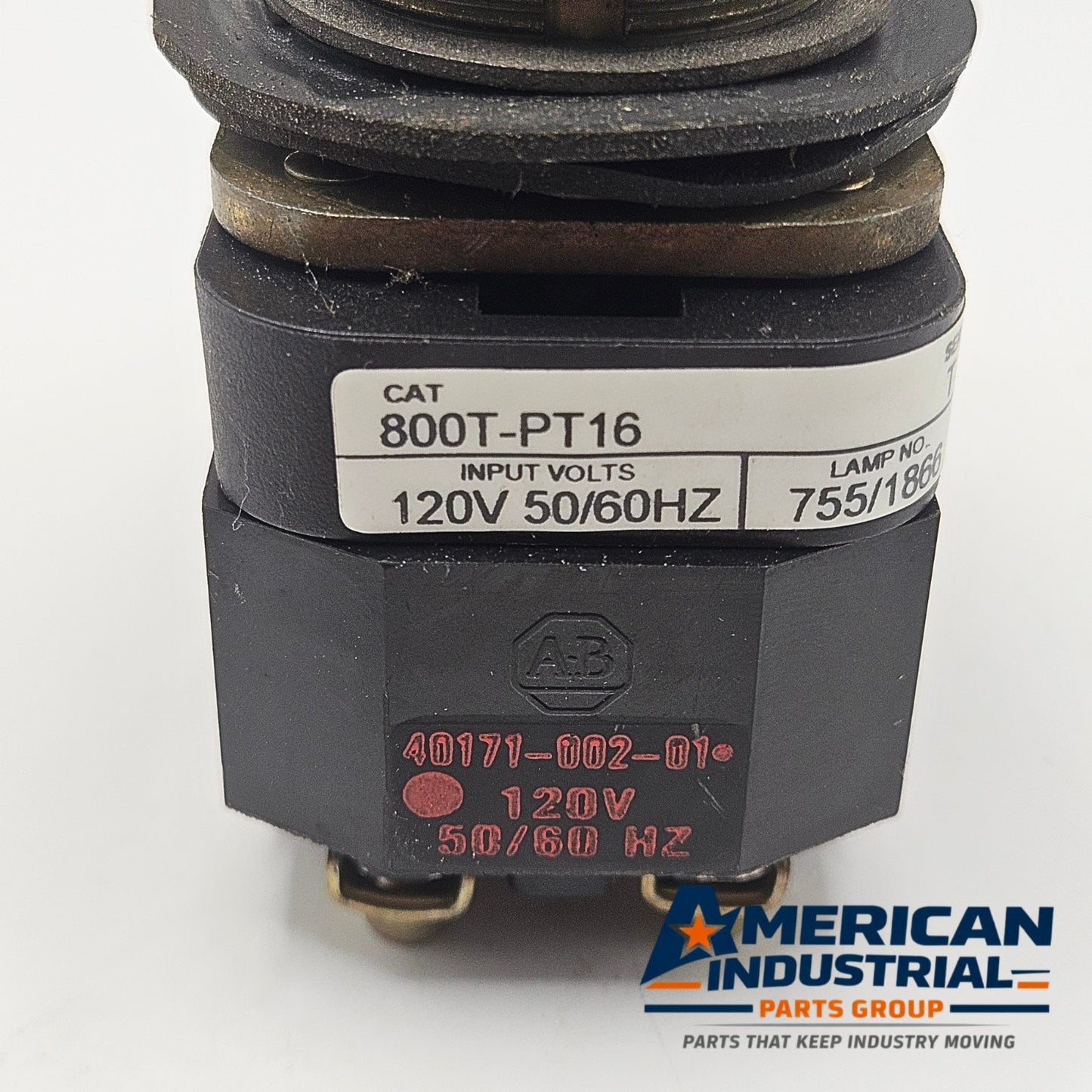 Allen-Bradley 800T-PT16 30mm push-to-test pilot light 120V NEMA 4/13 for industrial control panels and machine indication
