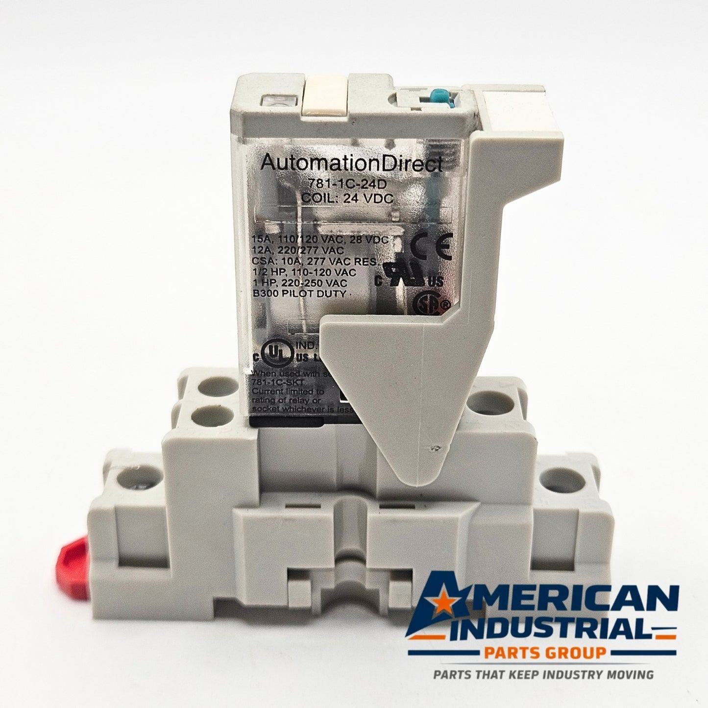 AutomationDirect 781-1C-24D relay with 781-1C-SKT socket 24VDC 15A for industrial control panels and automation systems