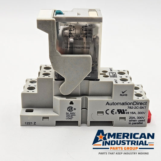 AutomationDirect 782-2C-24D relay with 782-2C-SKT socket base 24VDC 8-pin for industrial control panels and automation systems