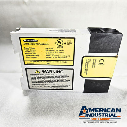 Banner AT-FM-10K machine safety relay for industrial automation and MRO applications. American Industrial Parts Group.