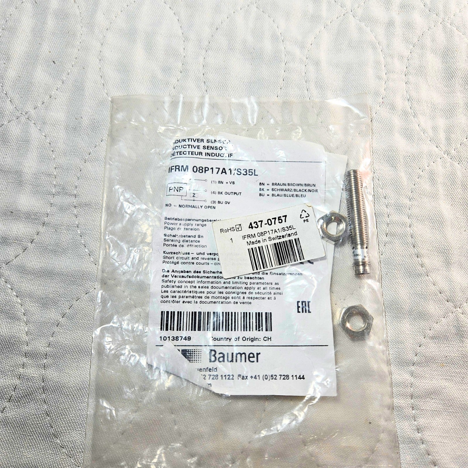 Baumer IFRM 08P17A1/S35L inductive proximity sensor for industrial automation and machine control systems