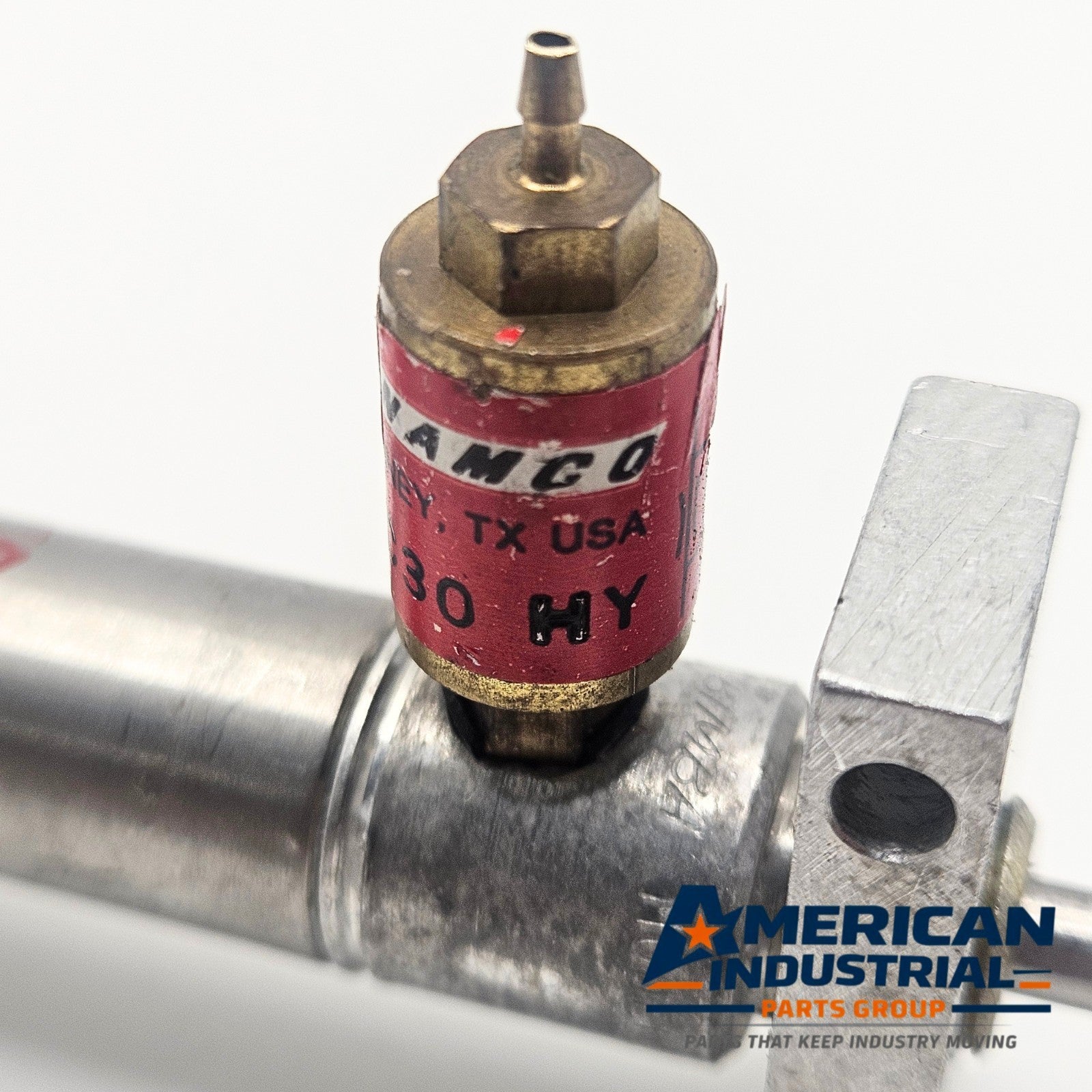 Bimba pneumatic air cylinder with flow controls for industrial automation and MRO applications. American Industrial Parts Group.