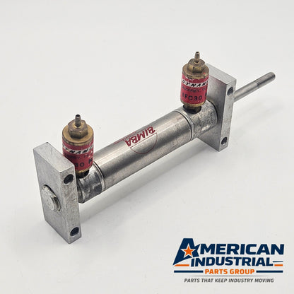 Bimba pneumatic air cylinder with flow controls for industrial automation and MRO applications. American Industrial Parts Group.