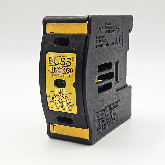 Bussmann JTN60030 Class J fuse holder 30A 600VAC DIN rail for industrial electrical panels and MRO applications