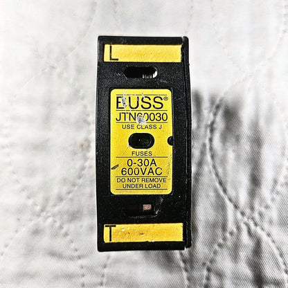 Bussmann JTN60030 Class J fuse holder 30A 600VAC DIN rail for industrial electrical panels and MRO applications