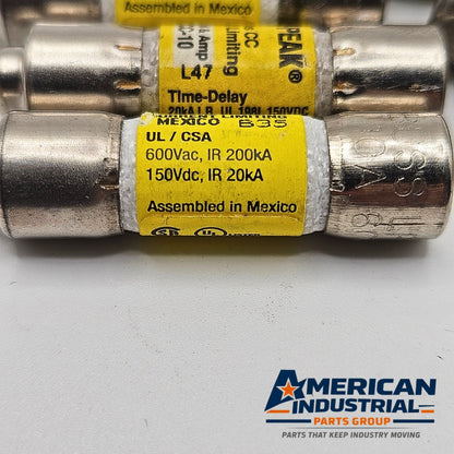 Bussmann LP-CC-10 10A 600VAC Class CC dual-element time-delay fuse for industrial circuit protection