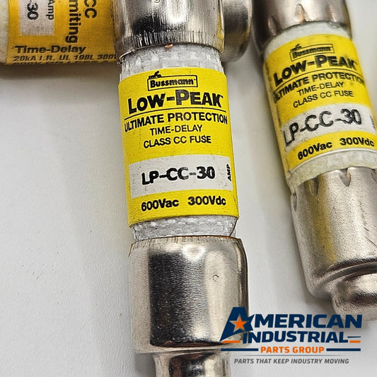 Bussmann LP-CC-30 30A 600VAC Class CC dual-element time-delay fuse for industrial circuit protection