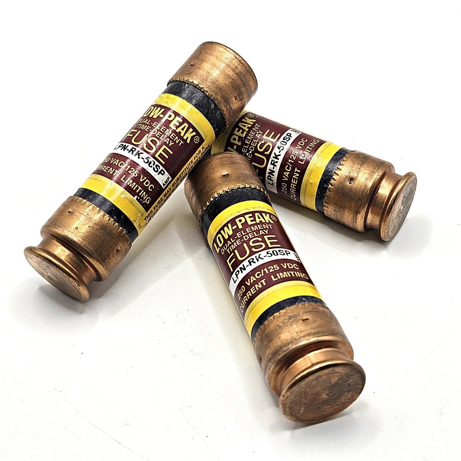 Bussmann LPN-RK-50SP Low-Peak 50A 250V Class RK1 dual-element time-delay fuse for industrial circuit protection