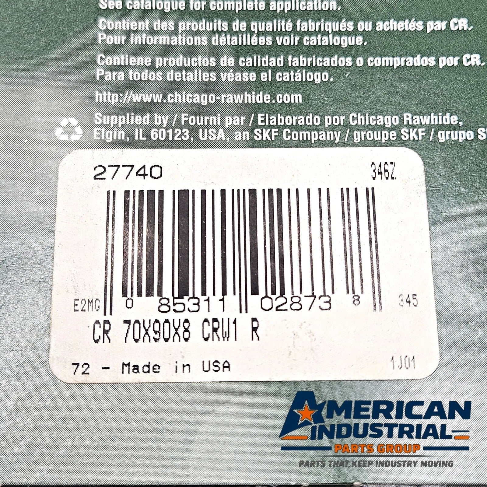 Chicago Rawhide SKF CR 27740 radial shaft oil seal 70x90x8mm CRW1 R nitrile for rotating equipment and MRO