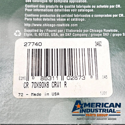 Chicago Rawhide SKF CR 27740 radial shaft oil seal 70x90x8mm CRW1 R nitrile for rotating equipment and MRO