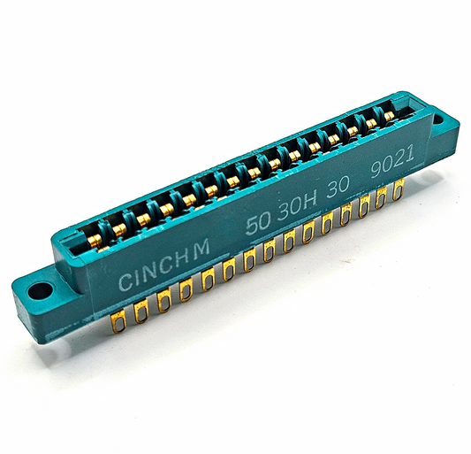 Cinch 50-30H-30 CARDCON 30-contact double-readout card edge connector .156 solder eyelet new old stock for PCB and legacy equipment repair