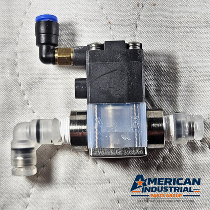 CKD AMD22 4V2 pneumatic solenoid air valve mounting view, industrial automation MRO pneumatic control valve. American Industrial Parts Group.