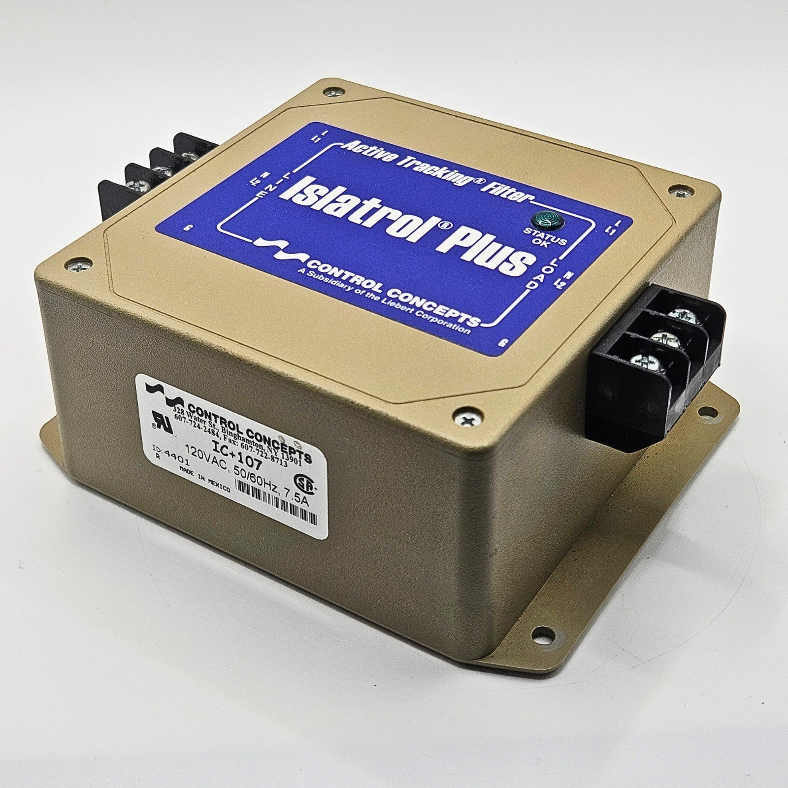Control Concepts IC-107 Islatrol Plus active tracking filter 120VAC 7.5A for power line protection and industrial automation systems