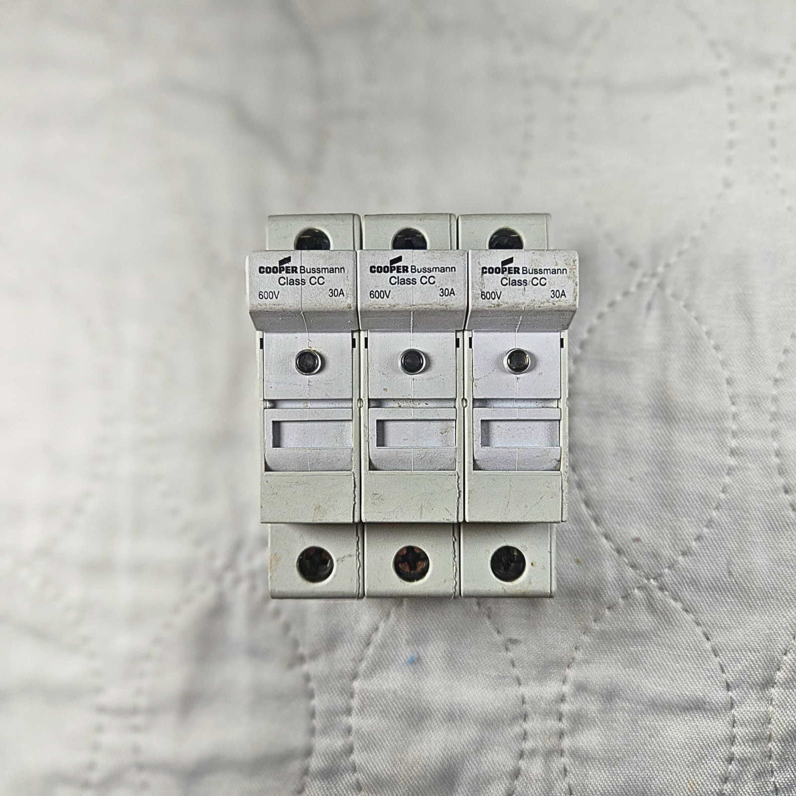Cooper Bussmann CHCC Class CC fuse holder 30A 600V 3-pole DIN rail for industrial electrical panels and MRO applications