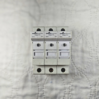 Cooper Bussmann CHCC Class CC fuse holder 30A 600V 3-pole DIN rail for industrial electrical panels and MRO applications