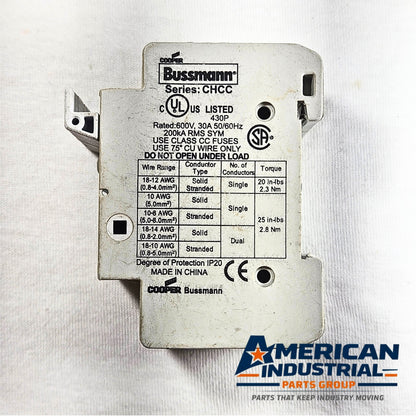 Cooper Bussmann CHCC Class CC fuse holder 30A 600V DIN mount for industrial electrical panels and MRO applications