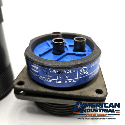 Crouse-Hinds ARK-trol RPC 60A 600VAC heavy industrial pin and sleeve power connector plug and flanged receptacle set