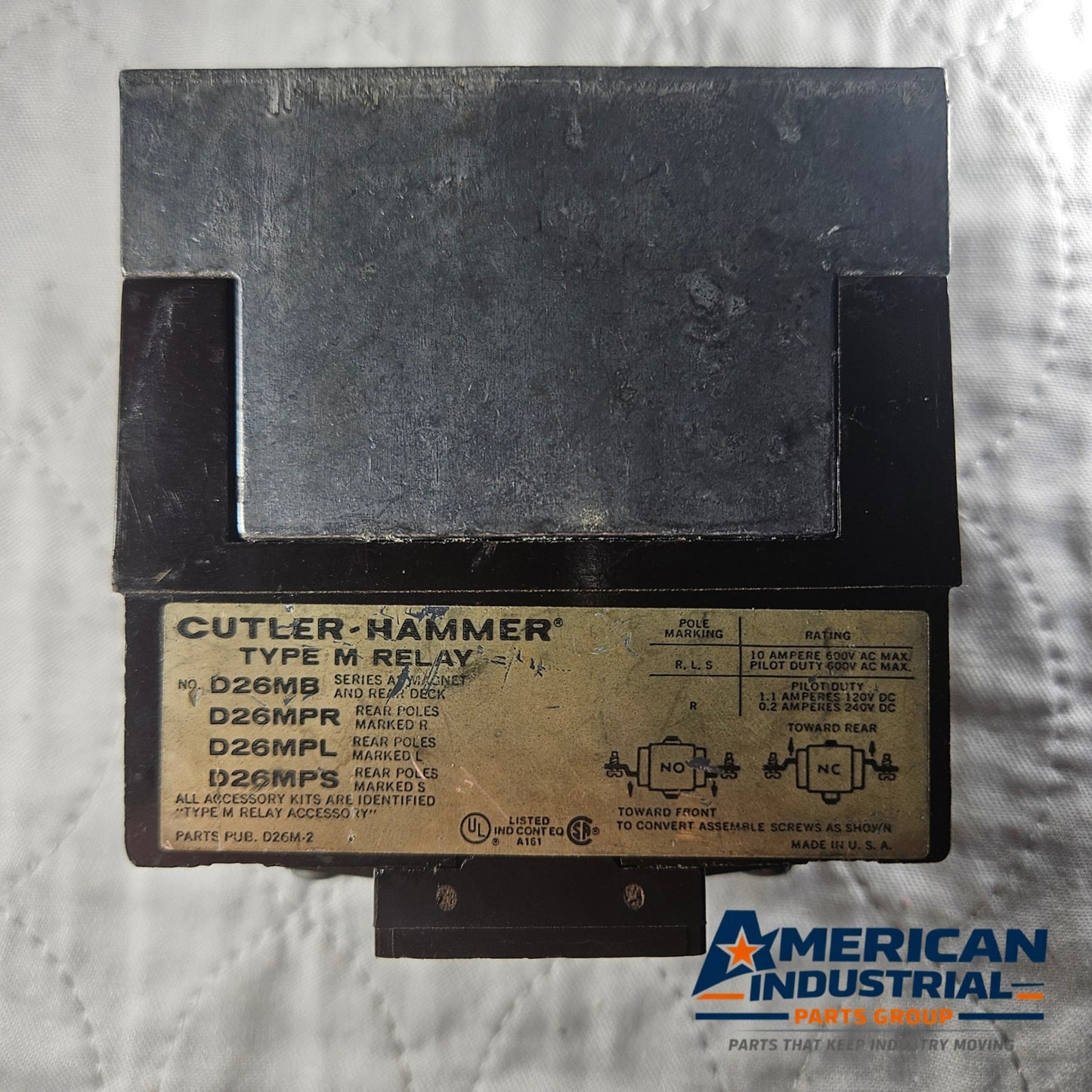 Cutler-Hammer D26MB Type M relay for industrial automation and MRO control panel applications. American Industrial Parts Group.